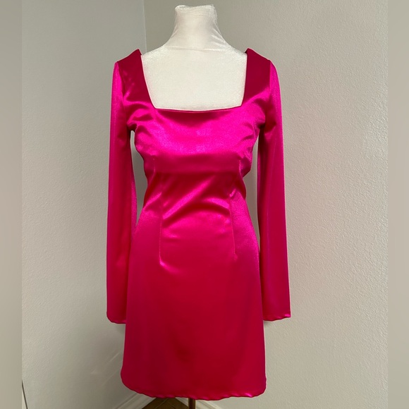 Satin Long Sleeve Mini Dress - Picture 2 of 8